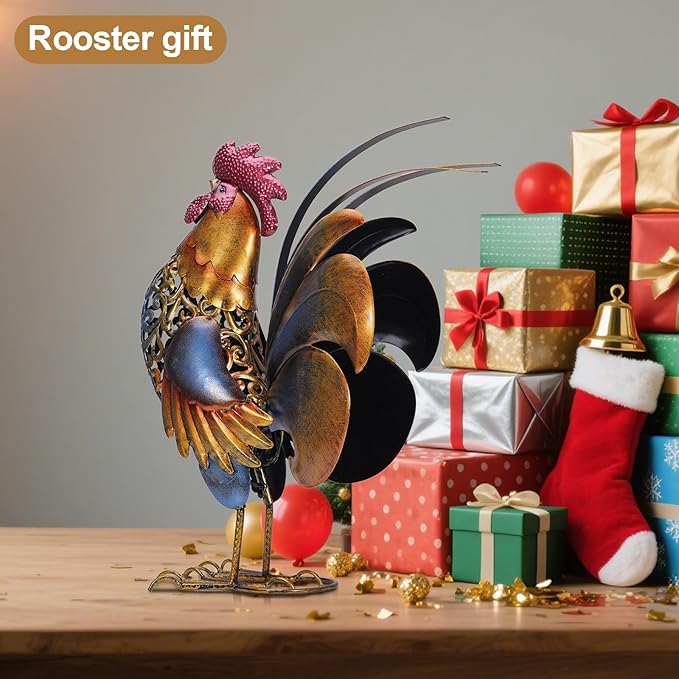 Rooster Garden Statues,Vintage Chicken Statue for Outdoor Decor, Regal Mighty Metal Rooster,Perfect Handmade Gift for Housewarming, Friends, Garden Lover