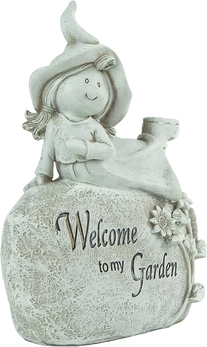 Northlight 7.5" Girl Laying on Rock Welcome to My Garden Outdoor Garden Statue