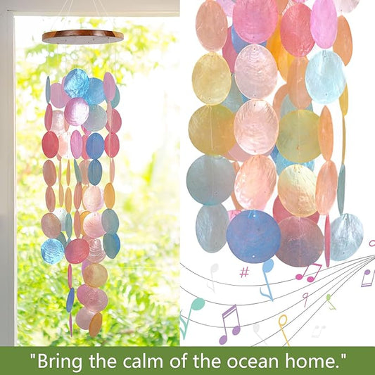 ASTARIN Capiz Shell Wind Chime for Outside 28” Handcrafted Windchime Outdoor Beach Chimes Garden Decor Gift for Women