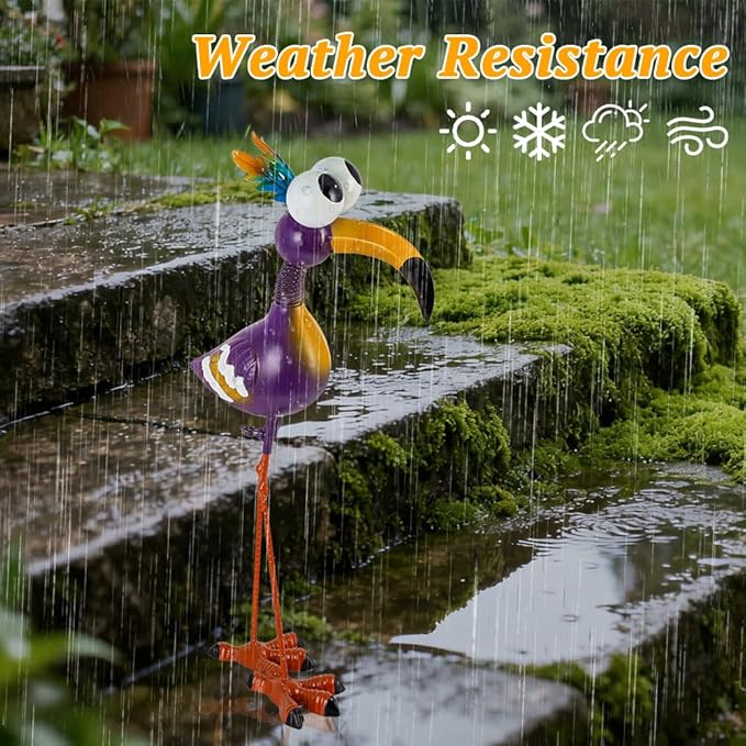 Metal Funny Bird Garden Statues Outdoor Decor, Purple Crane Yard Sculptures Art Decoration for Home Outsiede Patio Lawn Backyard, Gift for Women Lovers Moms