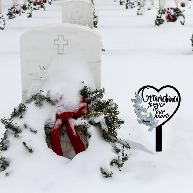 HPMAISON 11 inch Metal Grandma Memorial Stake Grave Decorations for Cemetery Gravesite Sympathy Markers Waterproof Memorial Gifts for Loss of Grandmother Tombstones Plaque Outdoors Lawn Yard Decor