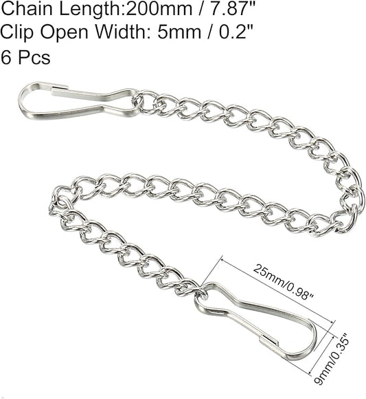 MECCANIXITY Hanging Chain with Snap Clips 7.87 Inch Garden Plant Hangers for Signboard Chalkboard Basket Lantern Wind Chime, Stainless Steel Pack of 6