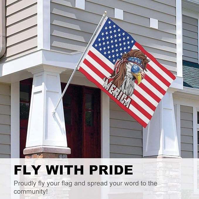 Eagle Mullet Merica Flag – 3x5 Ft Outdoor/Indoor Durable Polyester Funny 4th of July Patriotic Banner Vivid Color Fade Resistant-Sided with Brass Grommets – Bald Eagle American Banner Décor