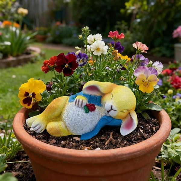 Rabbit Statue Outdoor Decor Garden Sculptures with Bunny Holding Flower Figurines for Home Yard Lawn Ornaments Porch Patio Balcony, Easter Christmas Housewarming Gift for Women Mom Grandma