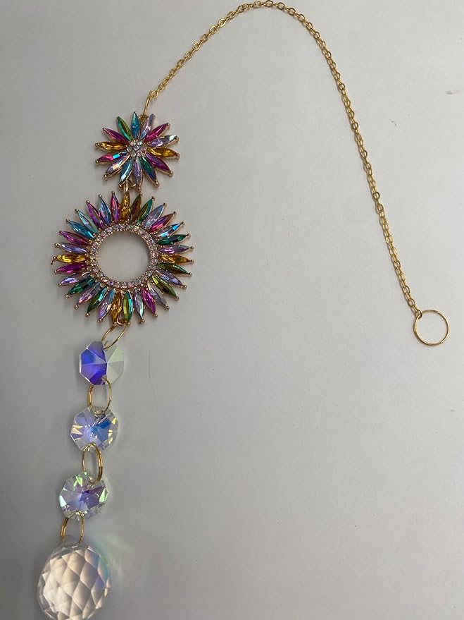 Crystal Suncatchers Hanging Ornaments, Rainbow Maker Sun Catchers Indoor Window Garden Decor Gift Indoor Window Home Car Decor Gift (1, Stone Ring)