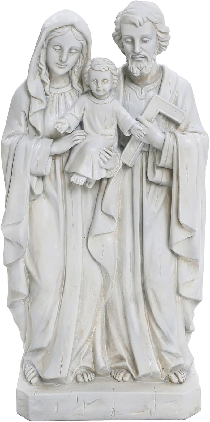 LuxenHome Holy Family Statue, 19 Inch Tall Off White Polyresin Holy Family Statue Catholic, Indoor Outdoor Patio Decor for Sagrada Familia Estatua, Garden Home Decor Gift