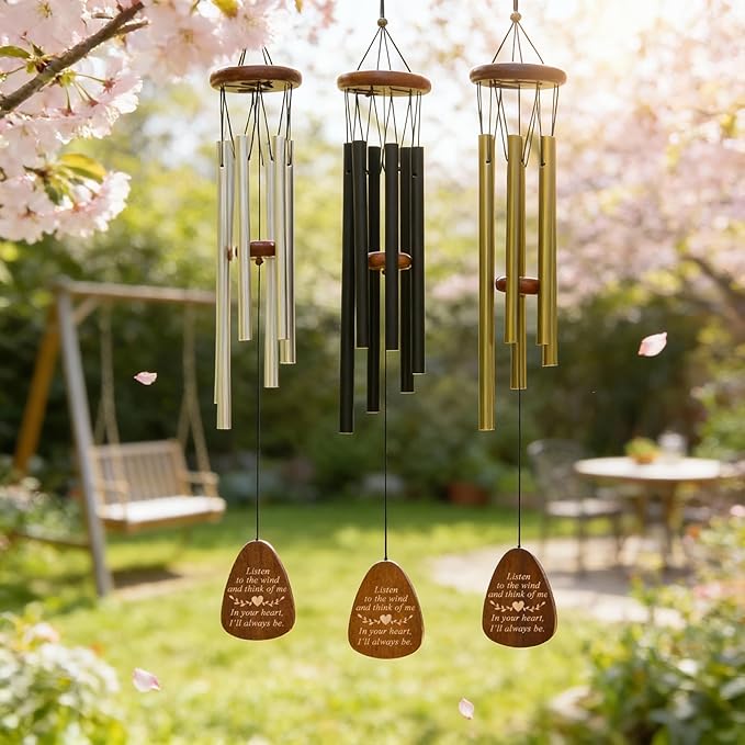 Wind Chimes for Outside, 28" Sympathy Memorial Wooden Wind Chimes for Loss of Loved One Mother Father, Pet Sympathy Gift Suitable for Outdoor, Garden, Patio Decoration Home Decor, Silver