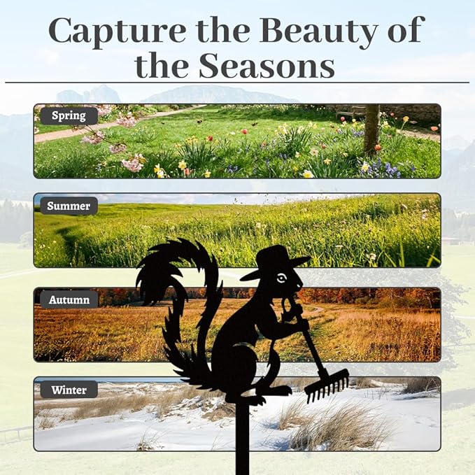 WADORN Squirrel Gardener Metal Decorative Garden Stakes, Black Squirrel Outdoor Statues Silhouette Cute Animal Stakes Ornaments for Yard Art Garden Patio Backyard Lawn Decors Squirrels Lover Gifts