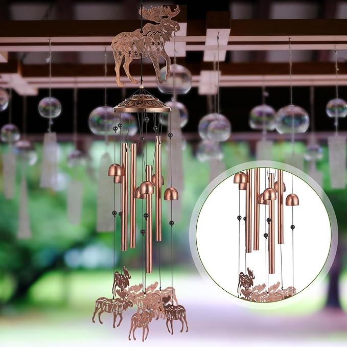 VioraWhite Moose Wind Chimes Decorations Gifts for Women Men Mom Wife Grandma Birthday Gifts Metal Moose Wind Chimes for Outside Indoors, Lawn, Patio, Home, Porch, Yard Decor, Garden Decor