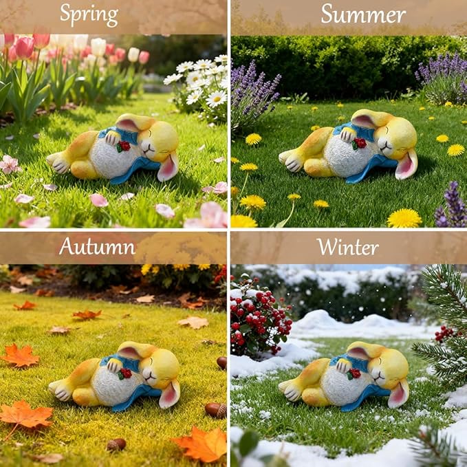 Rabbit Statue Outdoor Decor Garden Sculptures with Bunny Holding Flower Figurines for Home Yard Lawn Ornaments Porch Patio Balcony, Easter Christmas Housewarming Gift for Women Mom Grandma