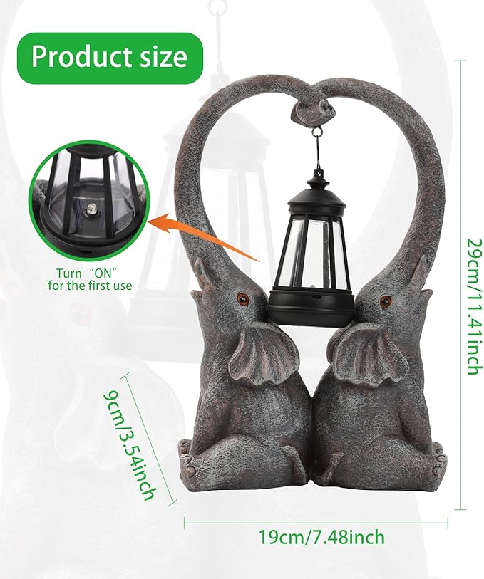 Elephant Statue Garden Decor with LED Solar Lights-Set of 2 Good Luck Elephant Outdoor Statue Christmas Decorations for Yard Patio Porch Home for Women Mom Grandma