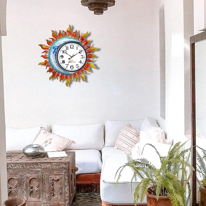 Outdoor Clock,Sun-Moon Outdoor Wall Clock Silent Non-Ticking,Indoor Outdoor Clock for Patio, Living Room,Home Decor