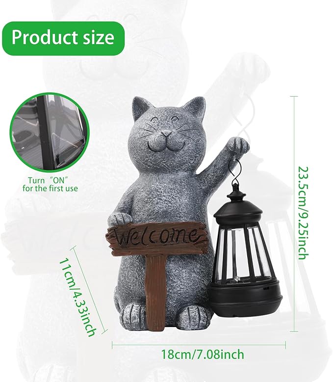 Garden Decoration Solar Powered Welcome cat Statue: Mothers Day Birthday Gifts for Mom Grandma Women Sister Wife Lady Lover - Balcony Garden Patio Lawn Porch Welcome Cat Decoration
