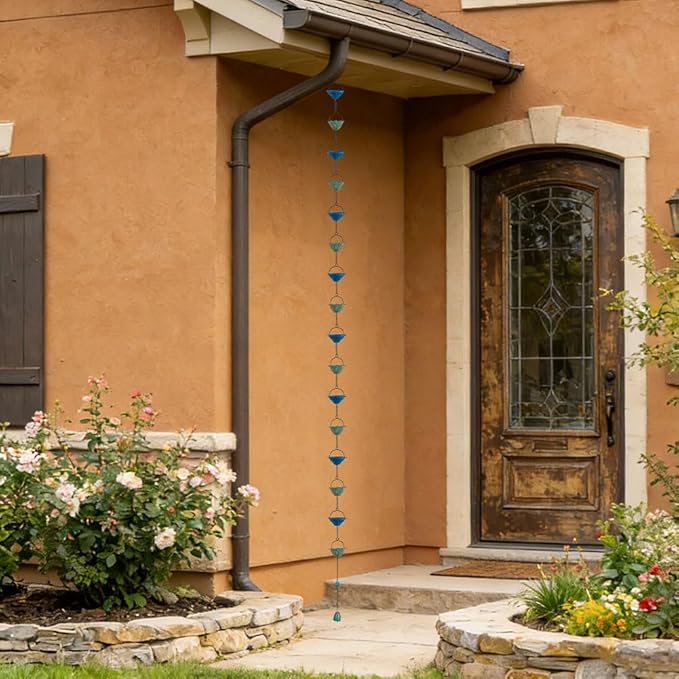 dreamysoul Rain Chains for Outside, 10 FT Lotus Decorative Rain Catcher Chains with 16 Cups, Replacement for Downspout Gutters, Eaves, Drainage