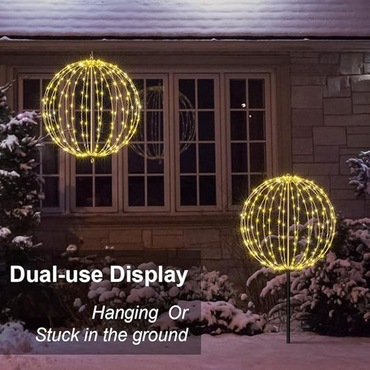 Lightshare 20IN 200LED Light Ball Yard Decoration Pathway Lights Sphere Light Fold Flat Metal Frame Indoor Outdoor Waterproof Garden Lights, Plug in