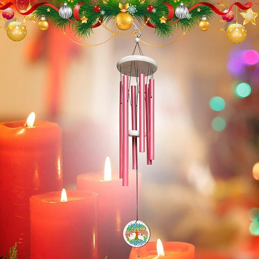 FONMY Wind Chimes Outdoor with Colorful Tree of Life Symbol Memorial Windchimes for Loved One Great Wind Chime Gifts 33 inches Pink Color Garden Home Yard Hanging Decor