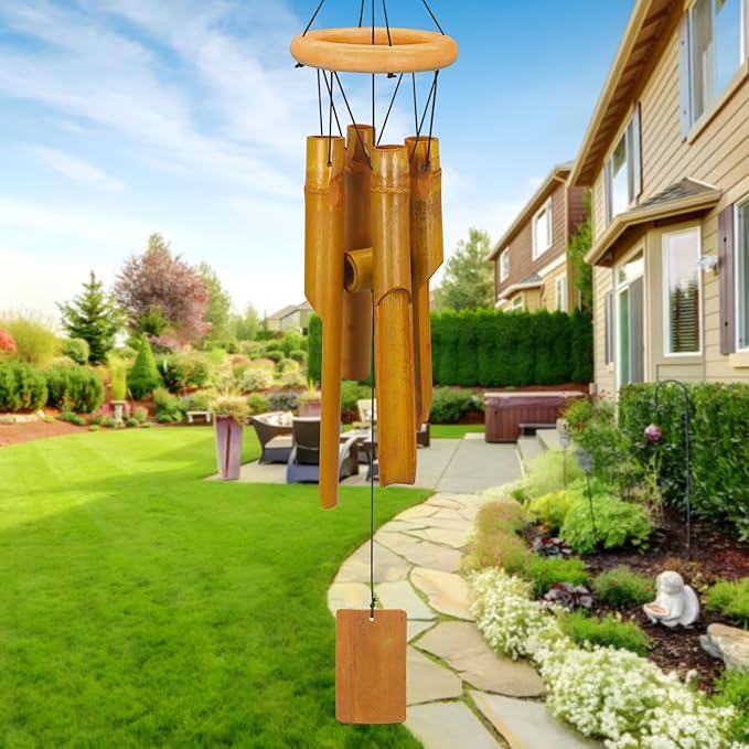 VIREKM Wooden Wind Chimes for Outside, Sympathy Wind Chimes Bamboo Windchimes Outdoors with Natural Sounds, Gifts for Mom, Indoor Outdoor Decorations for Patio Porch Garden and Backyard