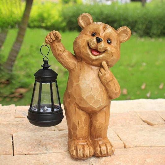 Solar Garden Statues Bear Figurine Outdoor Lights, Resin Yard Decorations Outdoor, Garden Decor Unique Birthday Housewarming Gifts for Mom (Bear 1)