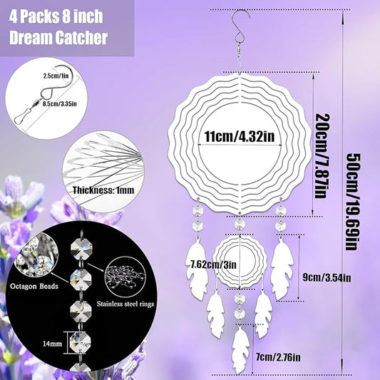 4Pack 8inch Sublimation Wind Spinner Blanks 3D Aluminum Metal Wind Sculpture Kinetic Spinners for Yard and Garden Indoor Art Ornaments Hanging Decoration (Dream Catcher)
