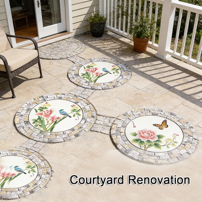 GZHERVICES Garden Stepping Stones for Landscaping Arrangements, Lawn Stepping Stones for Gardens, Outdoor Decorative Accents, Handcrafted Outdoor Lawn Pathway Ornaments(Multi-Colored-B)