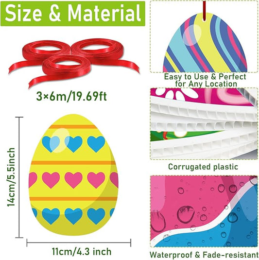 16 Pieces Easter Egg Outdoor Hanging Ornaments Easter Outdoor Decorations Happy Easter Hanging Porch & Tree Yard Lawn Decor - Double-Side Printed