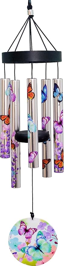 Spoontiques Butterfly Small UV Wind Chime - Outdoor Garden Décor - Decorative Chimes for Yard, Garden, Backyard and Patio Decoration