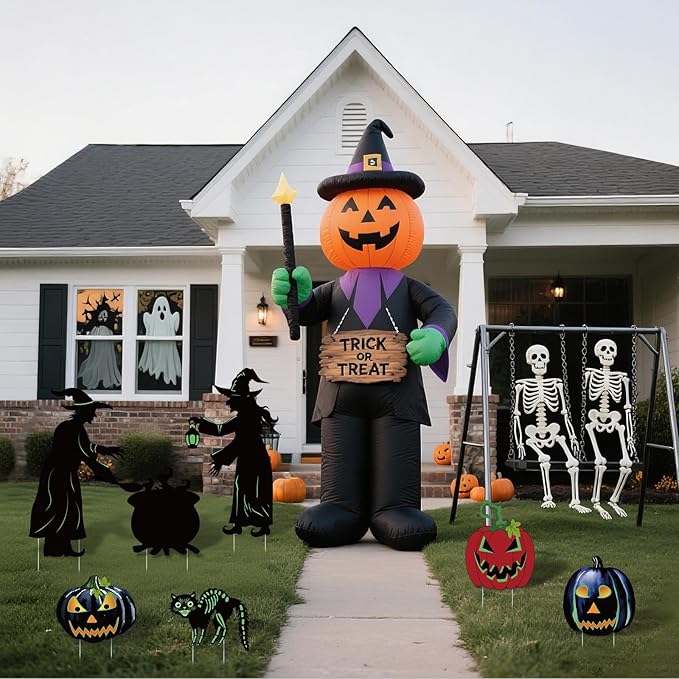 7 PCS Halloween Pumpkin Witch Yard Signs,Witch Outdoor Scary Decor for Halloween Party Holiday Indoor Outdoor Garden Lawn Yard Decorations