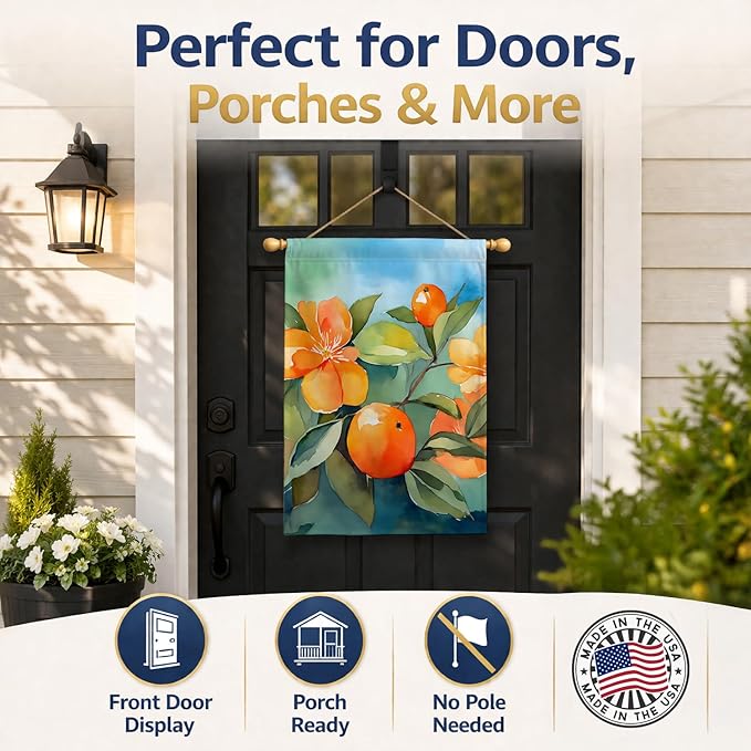 Caroline's Treasures Florida Orange Blossom in Watercolor House Flag Large Porch Sleeve Pole Decorative Outside Yard Banner Artwork Wall Hanging, Polyester, House Size, Multicolor