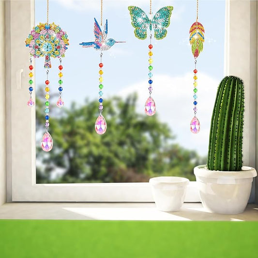 Thyle 9 Pcs Diamonds Painting Suncatcher Kit Wind Chimes DIY Diamond Kits Diamond Art Sun Catchers for Adults DIY Crafts Garden Home Decor Crystal Hanging Ornaments, 9 Styles