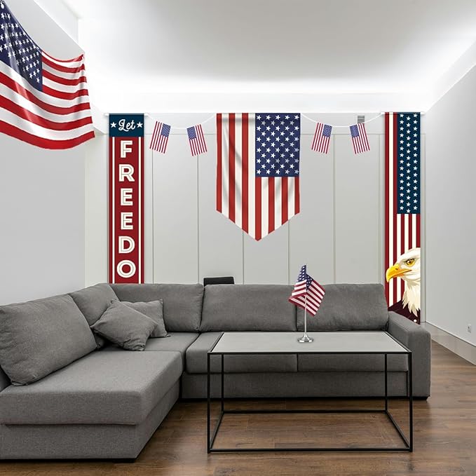4th of July Decorations, Patriotic Decorations of Hanging American Flag Banners Porch Signs 12 x 71 in for Memorial Day Independence Day Veterans Day Labor Day for Yard Indoor Outdoor Décor