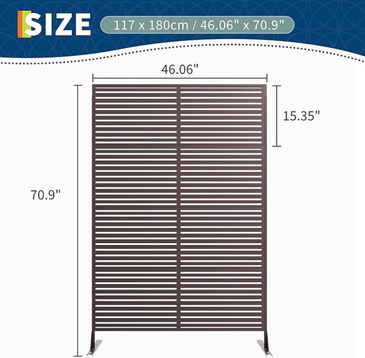 Garveelife Metal Privacy Screen 72" H×47" W for Outdoor Freestanding Decorative Privacy Wall Panels with Stand, Patio Balcony Screens for Outside Divider Deck Porch Garden, 1PC