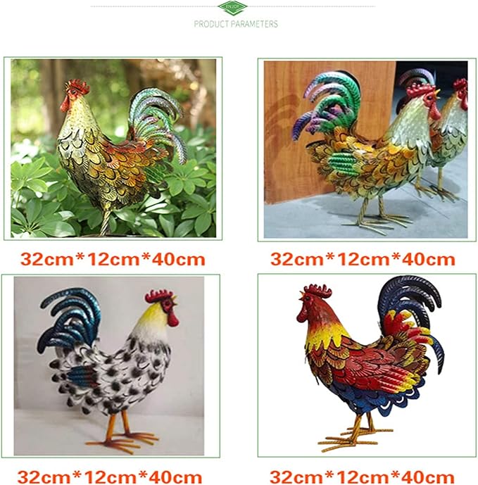 Metal Rooster Decor, Chicken Animal Yard Art Lawn Ornament Figurines Artwork for Outdoor, Patio,Backyard and Home Kitchen Decoration (White)