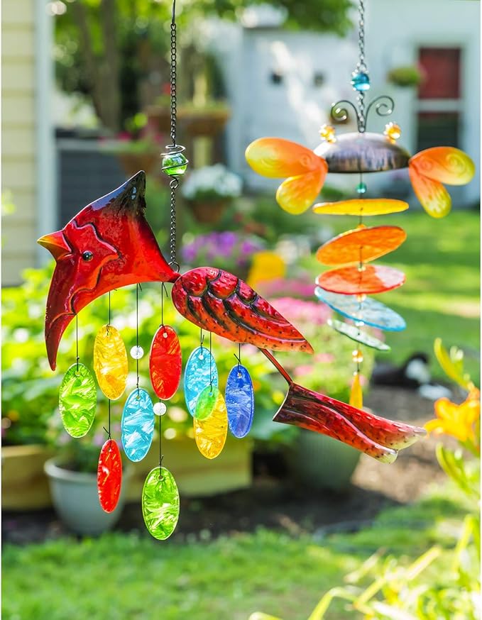 Evergreen Flag Beautiful Cardinal Glass and Metal Icon Wind Chime - 16 x 1 x 19 Inches Homegoods and Decorations for Every Space