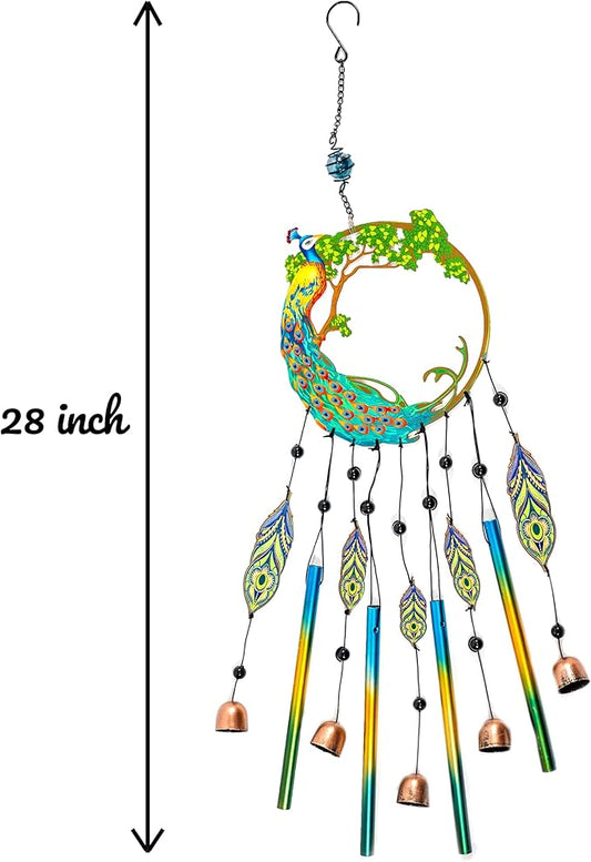Peacock Dream Catchers Windchimes with Copper Bells 28" Peacock Wind Chimes for Outside Compose Zen Atmosphere Suitable for Outdoor, Garden, Unique Peacock Home Decor Ideal Gift