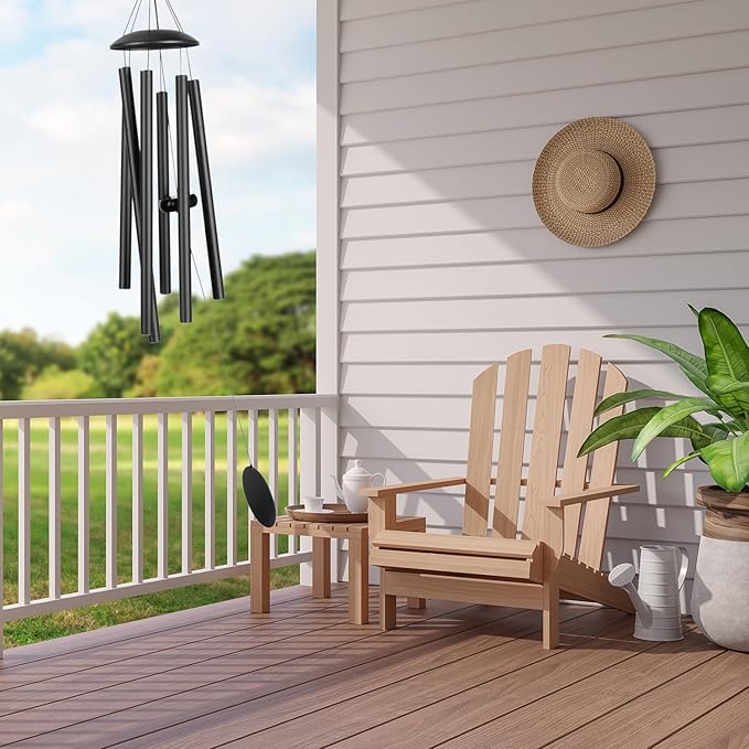 Wind Chimes for Outside, 32-Inch Simple Metal Wind Chimes Deep Tone, with 6 Thick Aluminum Tubes 0.05 in Wall Thickess – Ideal Gift for Mom or Grandma, Perfect for Backyard Decoration (Black)