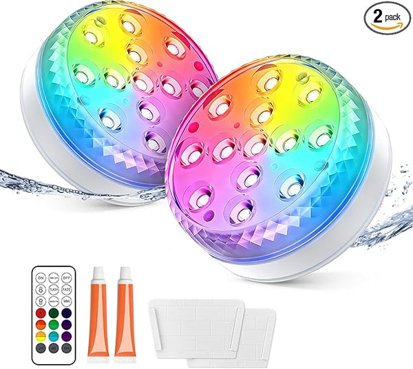LOFTEK Submersible LED Lights with Remote, 13 LED Pool Lights for Inground Above Ground Pool, IP68 Waterproof 16 Color Changing Underwater Light for Ponds, Hot Tub, Bath, Battery Operated (2 Packs)