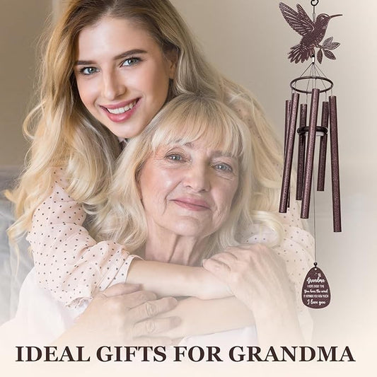 SteadStyle Grandma Gift, Unique Grandmother Gifts from Granddaughter Grandson for Birthday, Christmas, Mother's Day, Thanksgiving, Large Size Hummingbird Wind Chime 37 in Garden Patios Decor
