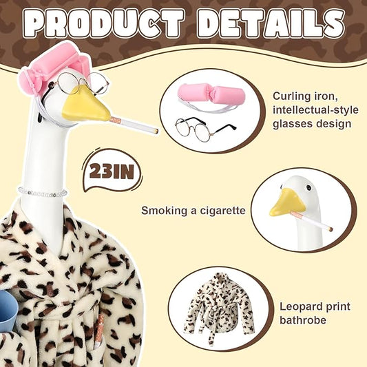 Porch Goose Statue Outfits Set Porch Goose Clothes with Wide Hat Costumes for 23" Plastic Statue Patio Yard Garden Lawn Outdoor Decoration (Light,Bathrobe)