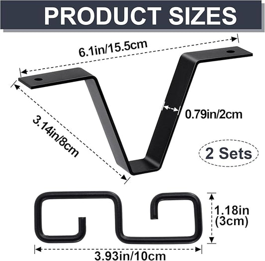 Pndeyo 2 Sets Rain Chain Clip Gutters Adapter, V Type Rain Chimes Connector Holder, Alloy Gutter Clip Hook Hanger Outside Hardware for Rain Catcher Rain Diverter Downspout- Black