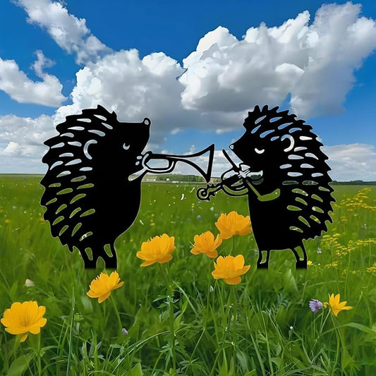 Metal Garden Stake Decor, Acrylic 2D Garden Decoration, Garden Accessories for Outdoor Indoor Yard Lawn Pot Plants (2PCS-Hedgehog)