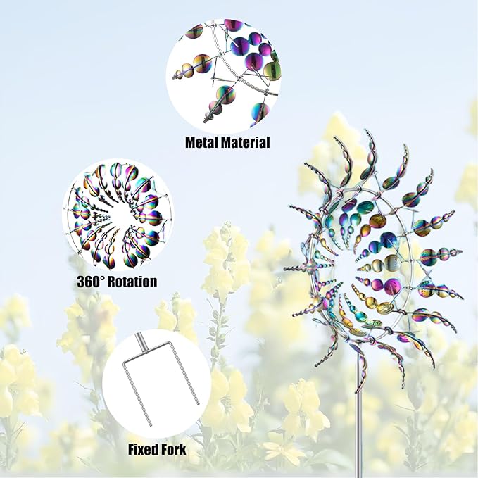 Windmill for Yard and Garden, Wind Spinner, Magical Metal Windmill for Backyards, 3D Wind Sculptures & Spinners Outdoor, Kinetic Garden Sunflower Wind Spinners (Colorful)