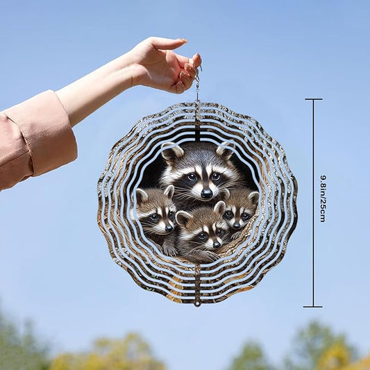 10 Inch Raccoon Wind Spinner, 3D Metal Hanging Kinetic Wind Rustproof Sculpture Gift for Garden Yard Art Balcony Window Porch Outdoor Decor, Women Mom Mothers Day