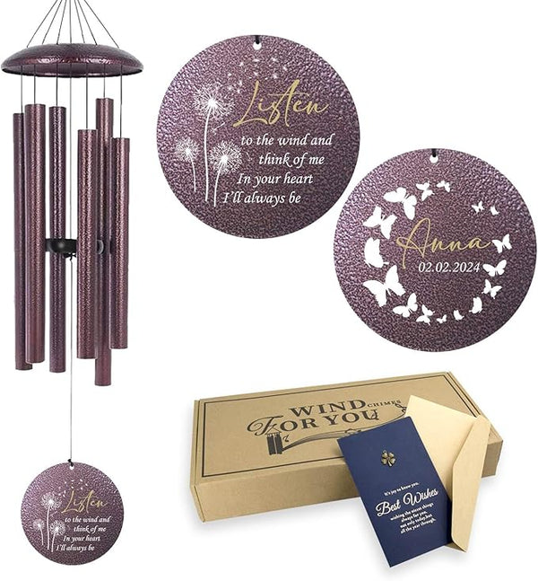 ASTARIN Memory 32 inch Wind Chimes for Loved Ones Lost, Custom Butterfly Dandelion Wind Chime, Memorial Windchime Funeral Gifts for Loss of Mother, Death, Produced in USA