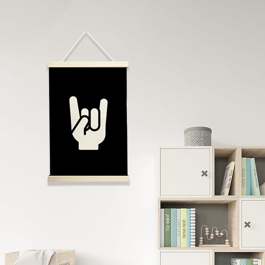 NQDWX Rock On Hand Sign Wood Poster Hanger - Vintage Music Band Wall Decor for Boys Room, 12x17 Inch Rustic Wood Frame Rock & Roll Art, Cool Retro Bedroom Poster, Guitarist Gift for Teens. (132)