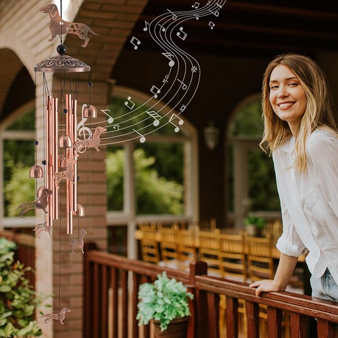 Briwooody Dachshund Dog Wind Chimes Decor for Outside Garden Weiner Dog Gifts for Women 36 Inch Metal Windchimes with 4 Aluminum Tubes Memorial Wind Catcher for Patio Lawn Yard Decor