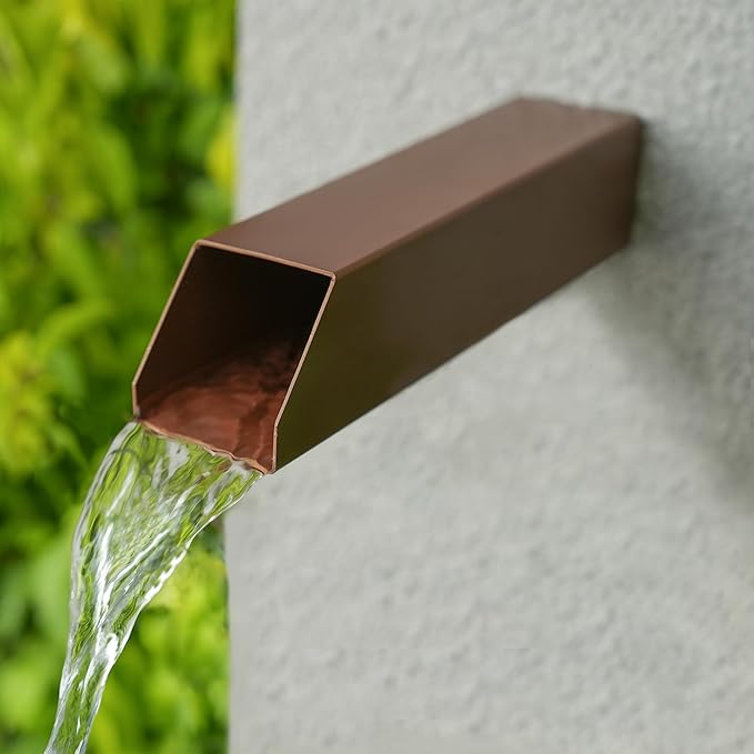 2 Inch 316 Stainless Steel Square Outdoor Water Fountain Spout, Waterfall Spillway Scupper with Integrated Spray Baffle for Landscape Decors, Pools, Ponds, Water Walls (Brown)