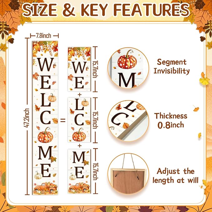 Thanksgiving Porch Sign, Fall Pumpkin Welcome Sign for Front Door, Autumn Truck Decor Yard Sign Thanksgiving Fall Standing Wood Signs Door Signs Indoor Outdoor Vertical Signs for Patio