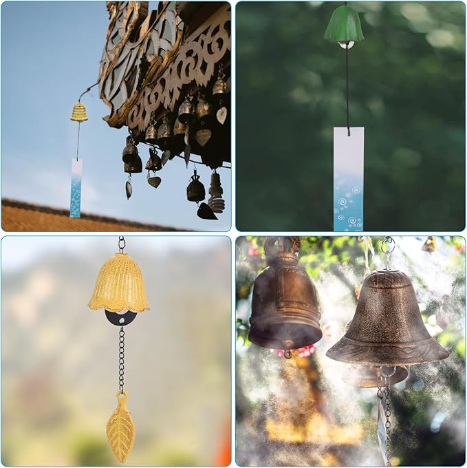 PATIKIL Japanese Wind Chime, Temple Bells Retro Outdoor Hanging Metal Iron Wind Chime for Outside Garden, Leaf, Green