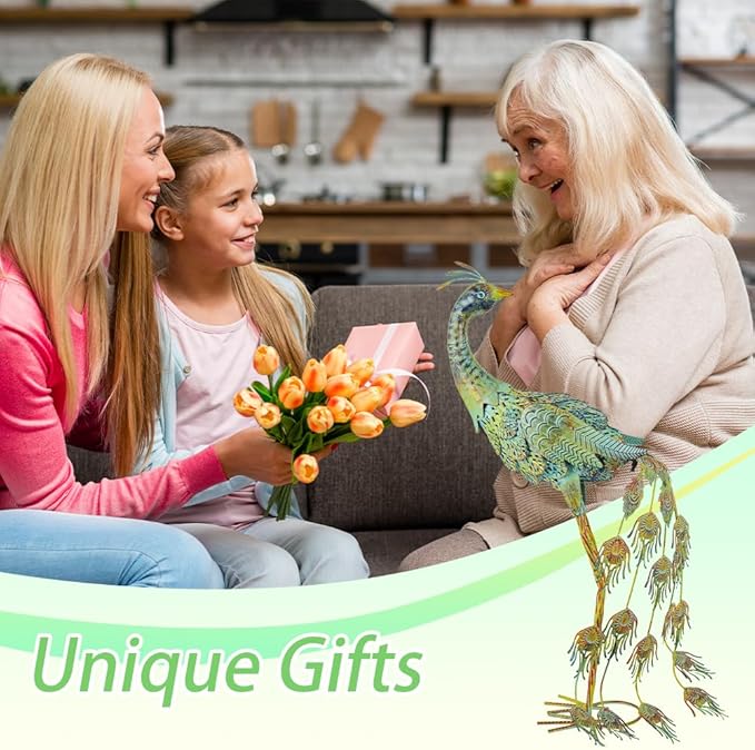 26" Metal Peacock Garden Outdoor Statue Decor, Vintage Yard Art Peacock Sculptures Outside Decoration for Home Patio Lawn Backyard, Gift for Moms Grandma Women