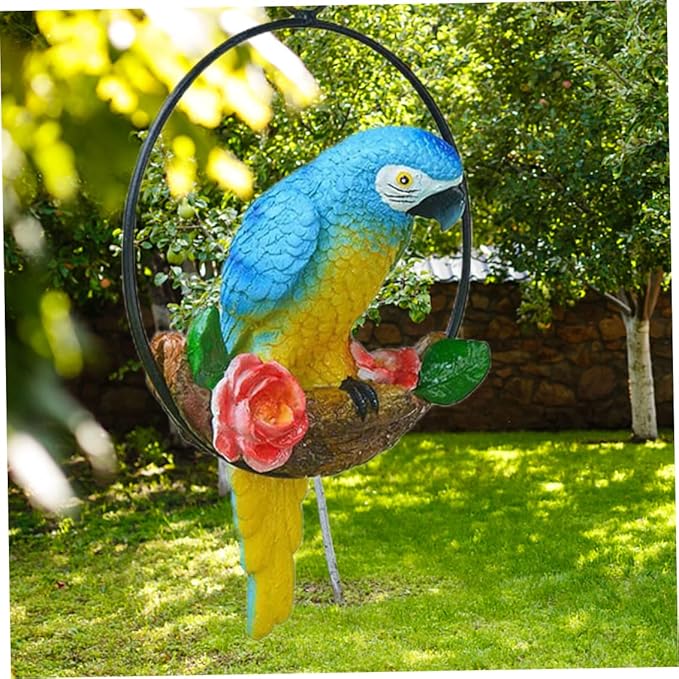 Hanging Parrot Garden Decor Resin Parrot Outdoor Decor Parrot on Perch Garden Sculpture Parrot Statue for Outdoor Garden Decorations Blue Spring Gardening Tool